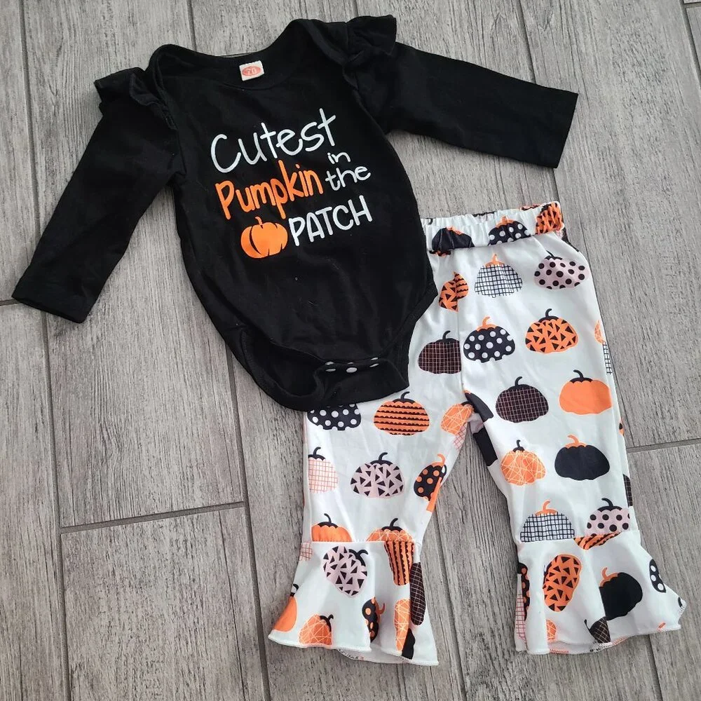 🏷 3/$15 or 5/$20 Baby Girl Pumpkin Outfit – Size 70 (Approx 6–12 Months)